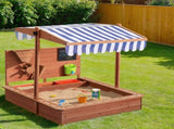 Keezi Kids Sandpit Wooden Canopy Sandbox With Cover Funnel Outdoor Toys 110cm SAND-CANOPY-FUNNEL-110