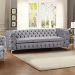 3 Seater Sofa Classic Button Tufted Lounge in Grey Velvet Fabric with Metal Legs V43-SOF-JAQS3SGR