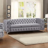 3 Seater Sofa Classic Button Tufted Lounge in Grey Velvet Fabric with Metal Legs V43-SOF-JAQS3SGR