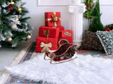 Red Santa Sleigh Christmas Decor, Tabletop Holiday Sleigh Display Plaid Pattern Metal Sleigh with V1366-AZ2-W-04847