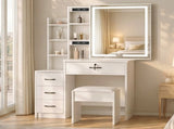 Levede Dressing Table Vanity Stool Set Sliding LED Mirror Makeup Storage Shelves White VM1035-WH-AU