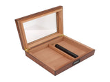 Cigar Humidor Box Portable Cedar Wood Glass Top Cigar Storage Case with Digital Hygrometer Brown V1294-YM0626-3117230001411