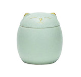 Smiley Cat Shaped Pet Urn for Ashes - Memorial Urn for Cats Dogs, Pet Cremation Urn with Ceramic V1107-135-35110-GRN-L