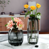 Black Grey Glass Vase for Flowers,Dark Grey Bud Tall Glass Vases,Simple Striped Design for Home V1192-AZ-W-15848