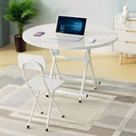 SOGA White Dining Table Portable Round Surface Space Saving Folding Desk Home Decor TABLERD722