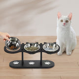 Elevated 3-Bowl Pet Feeder,15x8e Tilted Adjustable Height Stand with Stainless Steel Bowls,Non V1366-AZ2-W-17039