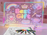 LED Light Up Drawing Board with 7 Highlight Markers & Stand, Erasable Acrylic Message Board for Kids V1107-CS-ETSGFGB
