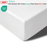 Accessorize 400TC White Bamboo Cotton Mega / Super Fitted Sheet 50cm Wall King V442-HIN-FITTEDS-BAMBOOCOTTON50CM-WHITE-KI