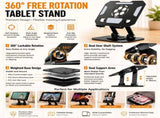 Black 360 Degree Rotating Tablet Stand and Foldable LED Desk Lamp Study Set Adjustable Reading Light V888-ELOSUNG54236