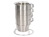 Stainless Steel Camping Cup Set of 4 Double Layer Coffee Mugs with Stand Holder Stackable Outdoor V1294-YM3118220254711-0421