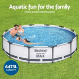 Bestway Swimming Pool 366x76cm Steel Frame Round Above Ground Pools w/ Filter Pump 6473L BW-POOL-366CM-56417