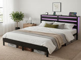 Artiss Bed Frame Double Size LED Metal Bed Base with Charging Station MBED-D-POR-D-BK-AB