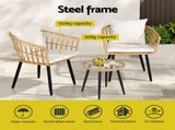 Gardeon 3PC Outdoor Bistro Set Patio Furniture Lounge Setting Table and Chairs Natural ODF-RATTAN-3STL-NTL