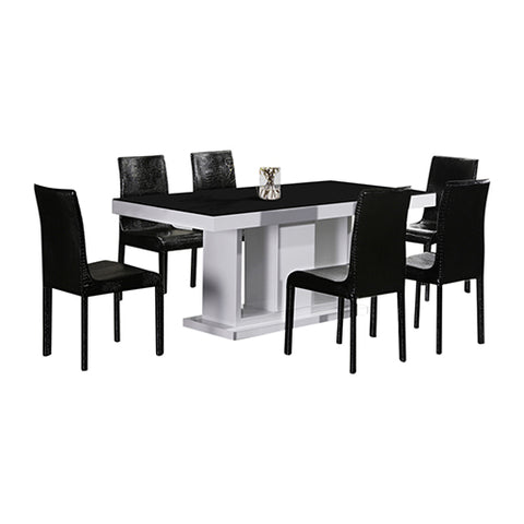 7 Pieces Dining Suite Dining Table & 6X Black Chairs in Rectangular Shape High Glossy MDF Wooden V43-DS-ESPR-7PC-BL