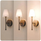 LED Wall Sconce Wireless Light 2-Pack - Black Finish with White Fabric Shade V178-68991