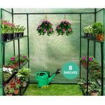 Greenfingers Greenhouse 1.4x1.55x2M Walk in Green House Tunnel Plant Garden Shed 8 Shelves GH-WALK-14X15-GR