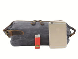 Vintage Waxed Canvas & Cowhide Cylinder Bag, Dopp Kit with Dual Zippers, Commute Travel V1232-NSSNB-004