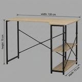 CARLA HOME Office Desk with 2 Shelves - Metal Frame - Natural - 120cm - Brown - Rustic V178-36432