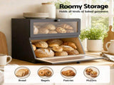 Artiss Bamboo Bread Box 2-Tier Kitchen Countertop Storage 40cm Black BBX-2T-WIN-BK