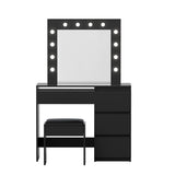 Artiss Dressing Table Set Stool 12 Led Bulbs Black FURNI-Q-DRESS01N-LED-BK-AB