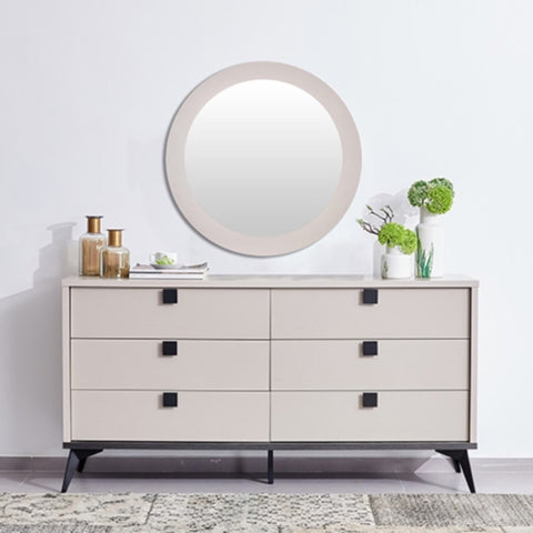 Dressing Chest With 6 Storage Drawers MDF Mirror Combination of Champagne and Black Colour V43-DRS-MAXL