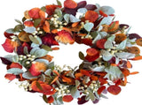 22 Inch Fall Front Door with Eucalyptus Lamb Ears Leaves and Berries, Autumn Fall Leaves V1258-DP02-C-2688
