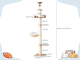 i.Pet Cat Tree Tower Floor to Ceiling Scratching Post 270cm Beige PET-CAT-POLE-W-BE