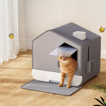 i.Pet Cat Litter Box Large Tray Kitty Toilet Enclosed Cat Litter Box Hooded Scoop Mat Grey PET-CLB-ROOF-GR