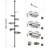 Artiss Tension Pole Shower Caddy Steel Corner Bathroom Shelf Black BSR-B-6T-CN-BK
