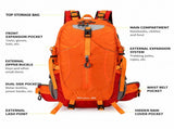 40L Grey Lightweight Outdoor Hiking Backpack with Detachable Suspended Frame & Rain Cover V888-ELOSUNG55194-2