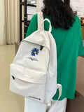 Daisy Embroidered Waterproof Backpack School Bag Black Nylon Laptop Daypack for High School Uni and V888-ELOSUNG41055