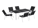 Gardeon 7 Piece Outdoor Dining Set Steel Textilene Patio Furniture Table and Chairs Black FF-DINING-7TEX-BK-AB