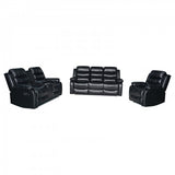 3-2-1 Seater Seater Finest Black Leatherette Recliner Feature Console LED Light Ultra Cushioned V43-SET-CHLS-3-2-1-BL