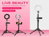 3 Gear Brightness LED Ring Light with Cell Phone Holder Stand for Live Stream Makeup Selfie V1294-YM0901-H32958