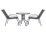 Gardeon 3PC Outdoor Bistro Set Table and Chairs Stackable Patio Furniture Grey FF-B-STA-AL80-GE