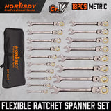 HORUSDY 18-Piece Flex-Head Ratchet Spanner Set, Metric 6mm-30mm Ratcheting Spanners, Nickle Plating V465-86471