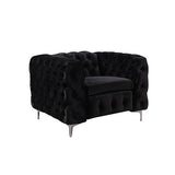 321 Seater Sofa Classic Button Tufted Lounge in Black Velvet Fabric with Metal Legs V43-SET-JAQS-3+2+1-BL