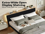 Artiss Double Bed Frame Upholstered Adjustable Headboard Mood Lighting Heavy Duty Black Velvet BFRAME-H-ROYCE-D-BK-AB