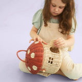 Rattan Mushroom-Shaped Storage Basket- Handmade Handcrafted, Pink V1370-AZ4-07882