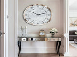 Large Silver Wall Clock Twinkle Crushed Diamond Mirrored Clock With Beveled Edge V767-JJ-XM1369-SR80