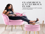 Armchair Padded Lounge Chair Accent Velvet Shell Scallop PINK V274-FT-VAC-1596-PK