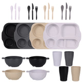 Black, Dark Grey, White, Beige Durable Eco-Friendly Wheat Straw Dinnerware Set - 24 Pieces with V888-ELOSUNG28142