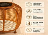 Solar Powered Rattan Lantern IP54 Waterproof Outdoor Table Lamp, Natural Woven Shade Warm Glow V1369-AZ3-W-12002