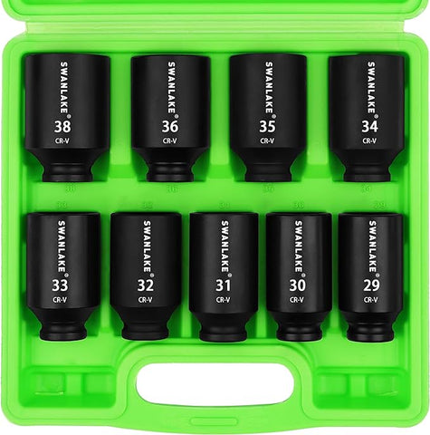 SWANLAKE 9-Piece 1/2" Drive Jumbo Socket Set, Metric 29mm-38mm Large Socksts Spindle Axle Nut V465-66118