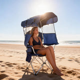 Foldable Canopy Shade Chair Outdoor Sturdy Frame Thickened Oxford Fabric Chair with Armrest Cup V985-CANOPYCHAIR