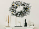 Christabelle 61cm Snowy Christmas Wreath with LED Lights Dorchester Pine Cones Front Door Decor 112_NATSD61