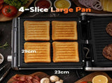 Devanti 2000W 3-in-1 Panini Press Grill Sandwich Maker 180&deg Open 4 Slice SM-4S-6001-BK