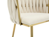 Set of 2 Velvet Upholstered Woven Dining Chairs with Golden Metal Legs, Beige V1127-AU-DC01-BGE