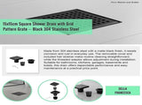 15x15cm Square Shower Drain with Grid Pattern Grate Matte Black 304SS, CUPC Certified with Hair V63-955601