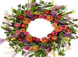 Artificial Spring Wreath 22 Inch Summer Wreaths for Front Door with Green Eucalyptus Leaves Pink V1258-DP02-C-1363